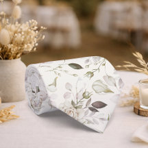 Ivory Floral Wedding Tie with Vintage Rose Pattern