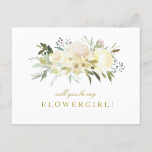 ivory floral will you be my flowergirl card
