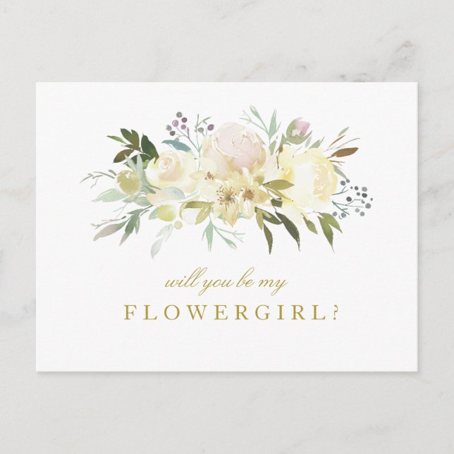 ivory floral will you be my flowergirl card (Front)