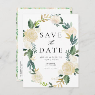 Ivory Floral Wreath QR Code Save the Date Announcement Postcard