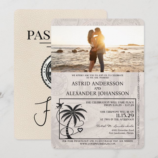 Ivory Florida Passport Wedding Invitation (Front/Back)