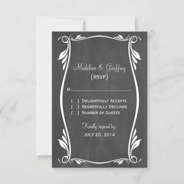 Ivory Flourish Chalkboard Response Card (Front)