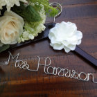 Ivory Flower Bride Wire Name Wooden Hanger