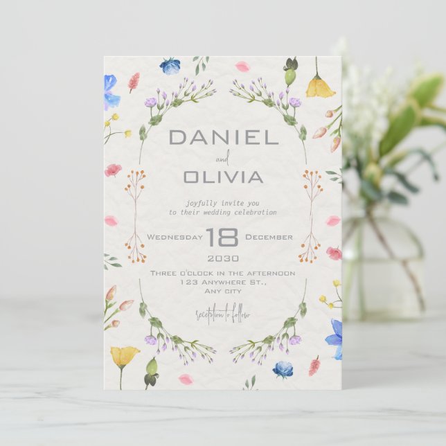 Ivory Flower Watercolor Wedding Invitation (Standing Front)