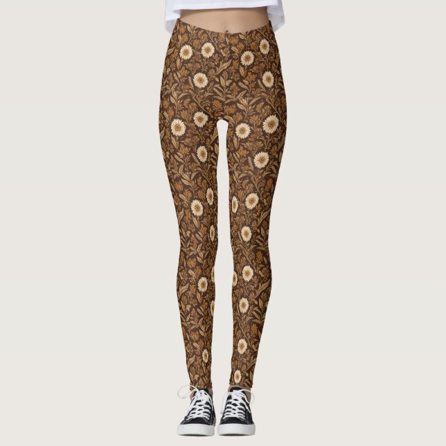 Ivory Flowers and Brown Foliage Leggings (Front)