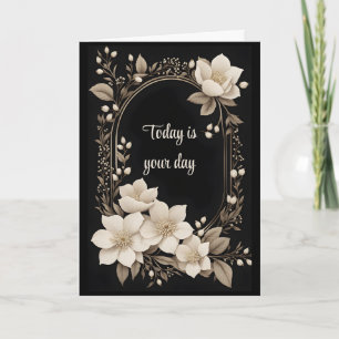 Ivory Flowers and Gold Frame Birthday Card
