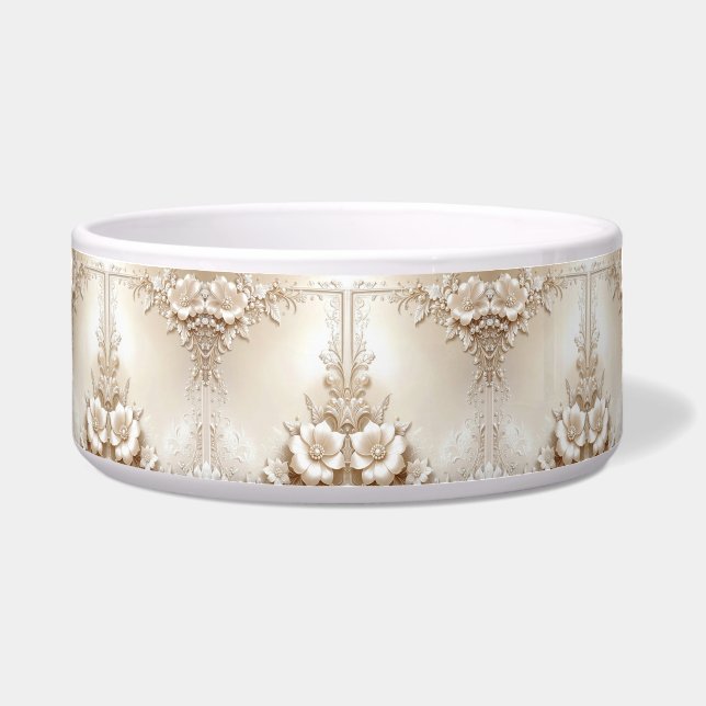 Ivory Flowers Ceramic Pet Bowl (Front)