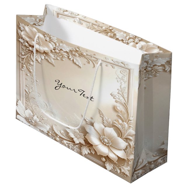 Ivory Flowers Gift Bag (Front Angled)