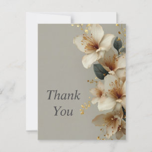 Ivory Flowers on Silk Grey Thank You Card