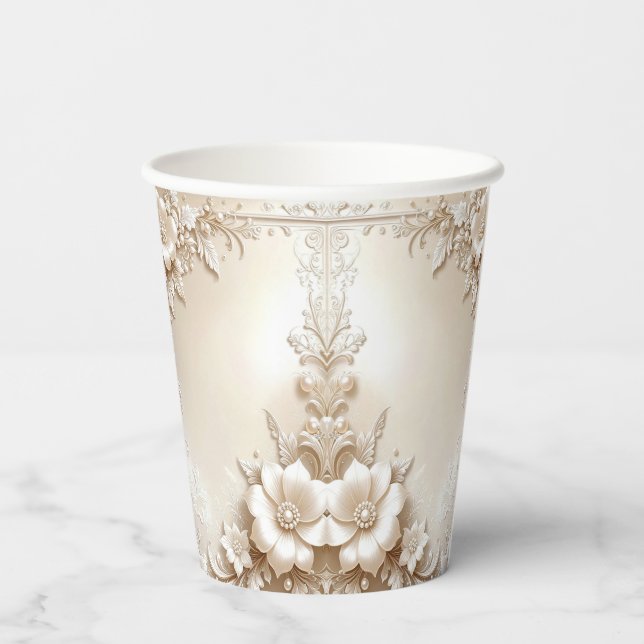 Ivory Flowers Paper Cups (Back)