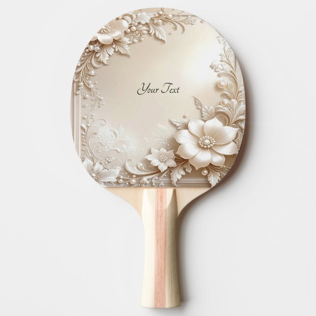 Ivory Flowers Ping Pong Paddle (Front)