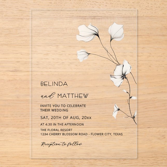 Ivory Flowers Sage Green Casual Wedding Acrylic Invitations (Front)