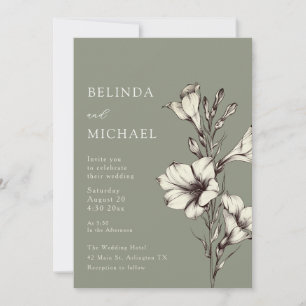 Ivory Flowers Sage Green Casual Wedding Invitation