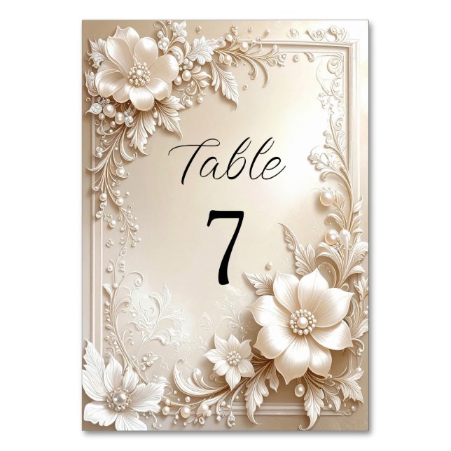 Ivory Flowers Table Number (Front)