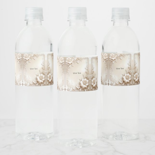 Ivory Flowers Water Bottle Label (Bottles)