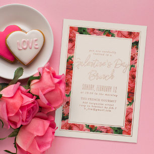 Ivory Foil Rose Frame Galentine's Day Invitation