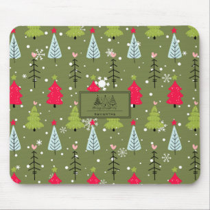 Ivory Forest Green French Country Winter Toile Mouse Mat