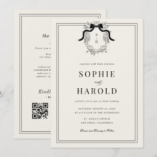 Ivory French Crest Monogram All in One Wedding Invitation