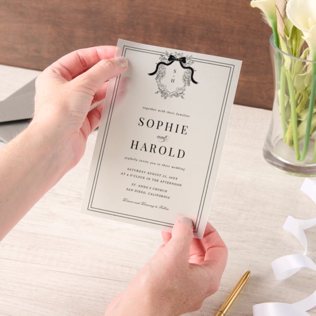 Ivory French Crest Monogram Wedding Vellum Invitations (Handheld)