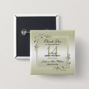 Ivory Gem & Glitter 14th Wedding Anniversary 15 Cm Square Badge