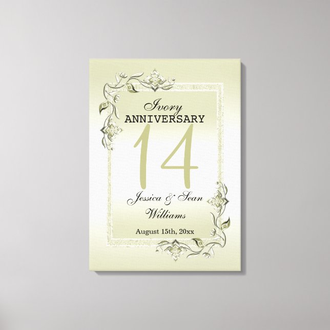 Ivory Gem & Glitter 14th Wedding Anniversary  Canvas Print (Front)