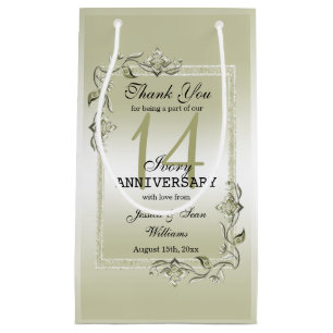 Ivory Gem & Glitter 14th Wedding Anniversary  Small Gift Bag