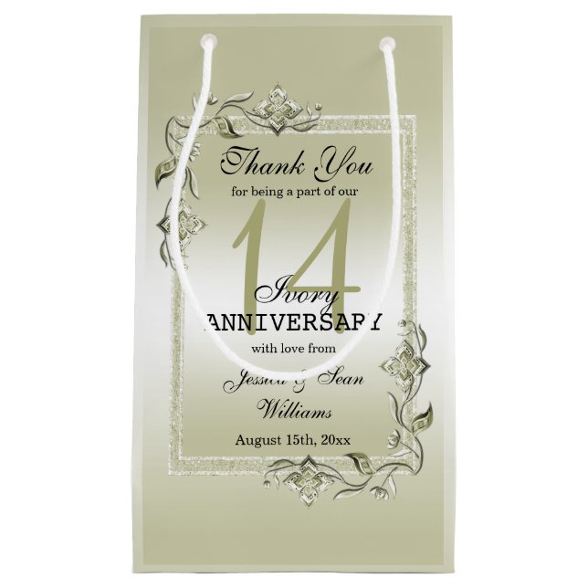 Ivory Gem & Glitter 14th Wedding Anniversary  Small Gift Bag (Front)
