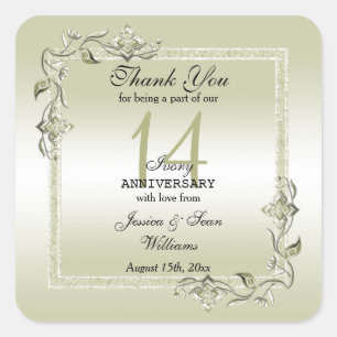 Ivory Gem & Glitter 14th Wedding Anniversary  Square Sticker