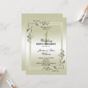 Ivory Gem & Glitter 1st Wedding Anniversary Invitation