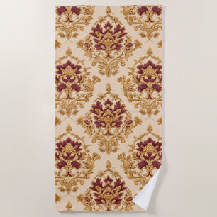 Ivory Gilded Floral Damask Beach Towel