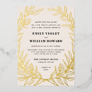Ivory Gilded Wreath Formal Wedding Foil Invitation