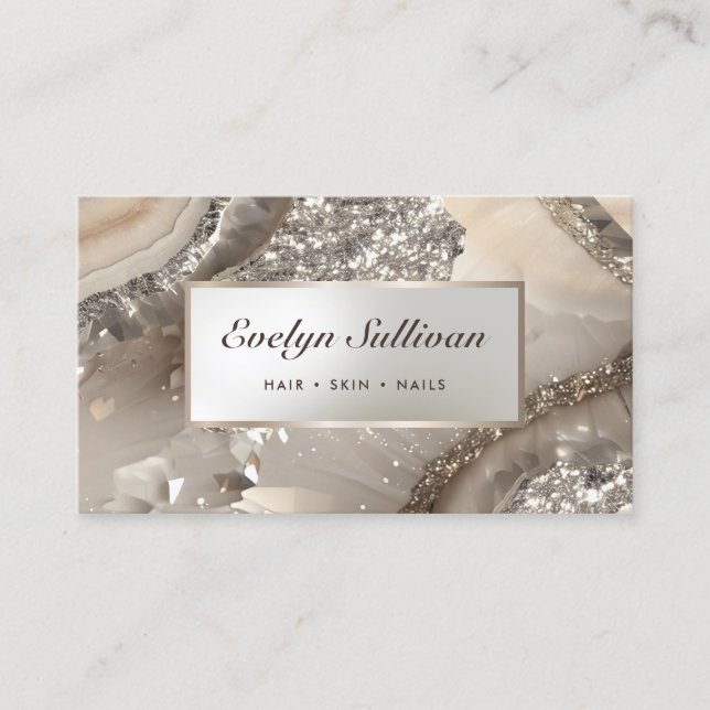 Ivory glitter foil marble business card (Front)