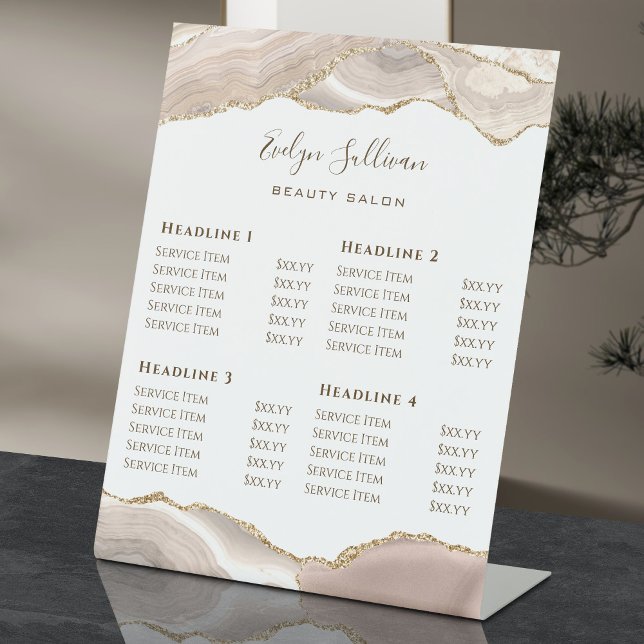  Ivory Gold Agate Beauty Salon Price List Pedestal Sign (Creator Uploaded)