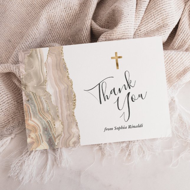 Ivory Gold Agate First Communion Thank You Card (Creator Uploaded)