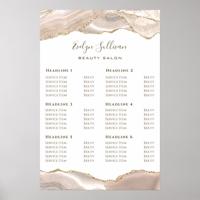 Ivory Gold Agate Price List Poster (Front)