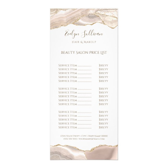 ivory gold agate price list rack card (Front)