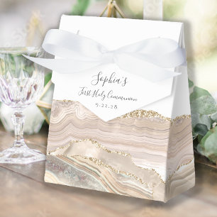 Ivory Gold Agate Script First Communion Favour Box