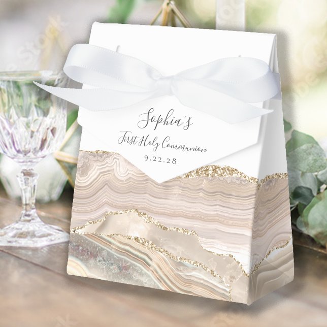 Ivory Gold Agate Script First Communion Favour Box (Creator Uploaded)