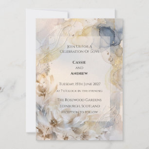 Ivory Gold Alcohol Ink Wedding Invitation