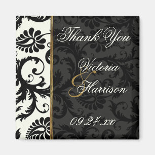 Ivory, Gold, and Black Damask Wedding Favour Magne Magnet