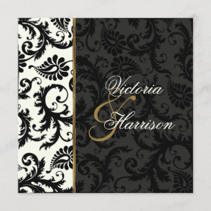 Ivory, Gold, and Black Damask Wedding Invitation