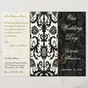 Ivory, Gold, and Black Damask Wedding Program