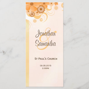Ivory Gold and Peach Floral Slim Wedding Programs Programme