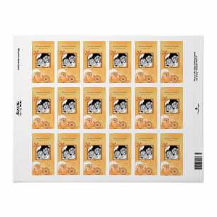 Ivory Gold and Peach Floral Wedding Photo Favor Label