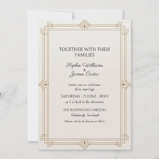 Ivory Gold Art Deco Geometric Wedding Invitation