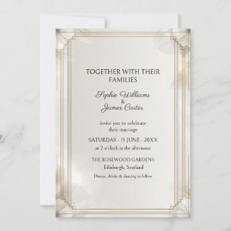 Ivory Gold Art Deco Leaf Wedding Invitation