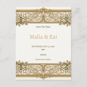 Ivory Gold Baroque Save the Date Announcement Postcard