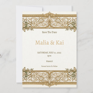 Ivory Gold Baroque Save the Date Card