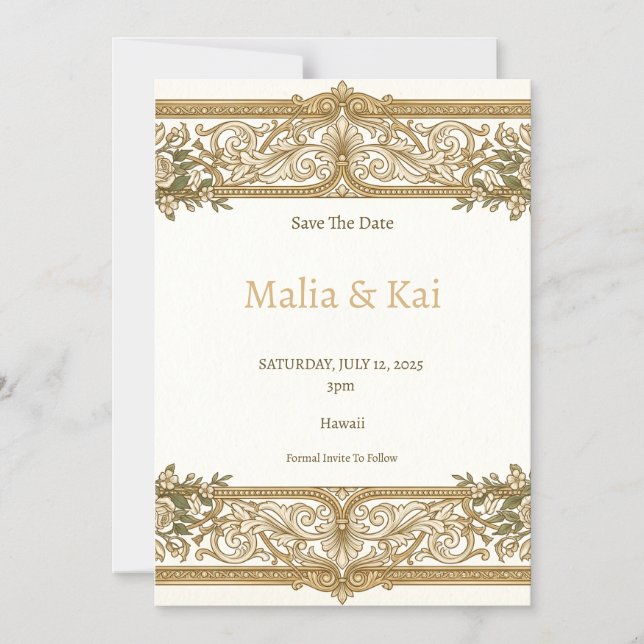 Ivory Gold Baroque Save the Date Magnet (Front)