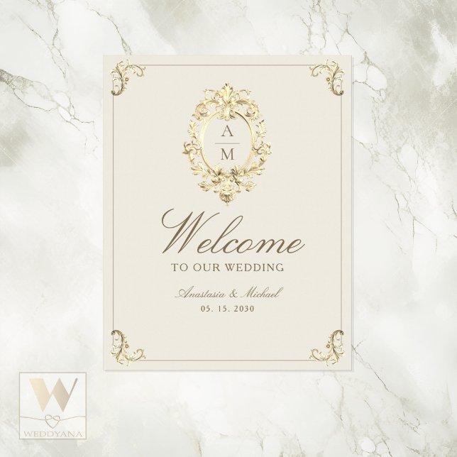 Ivory Gold Baroque Wedding Welcome Poster (Creator Uploaded)